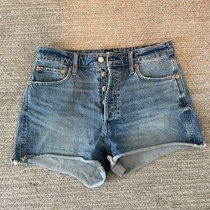 High Rise Curvy Cheeky Shorts with Raw Hem